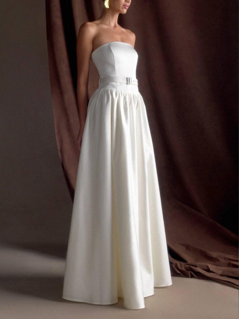 NWT. MESHKI Florence Strapless Belted Maxi Dress - White